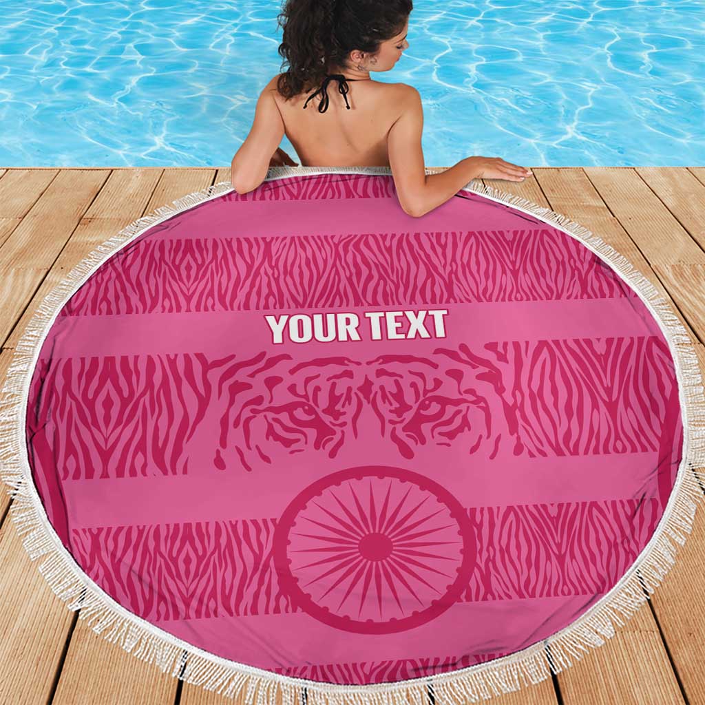 Custom India Football 2026 Beach Blanket Come On Blue Tigresses - Pink Version