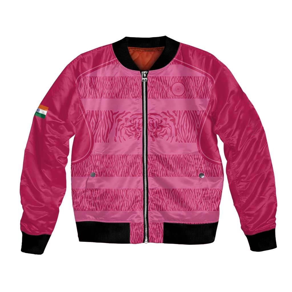 Custom India Football 2026 Bomber Jacket Come On Blue Tigresses - Pink Version