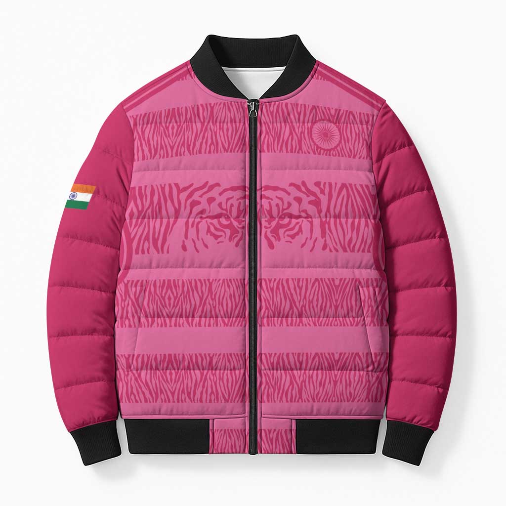 Custom India Football 2026 Bomber Puffer Jacket Come On Blue Tigresses - Pink Version