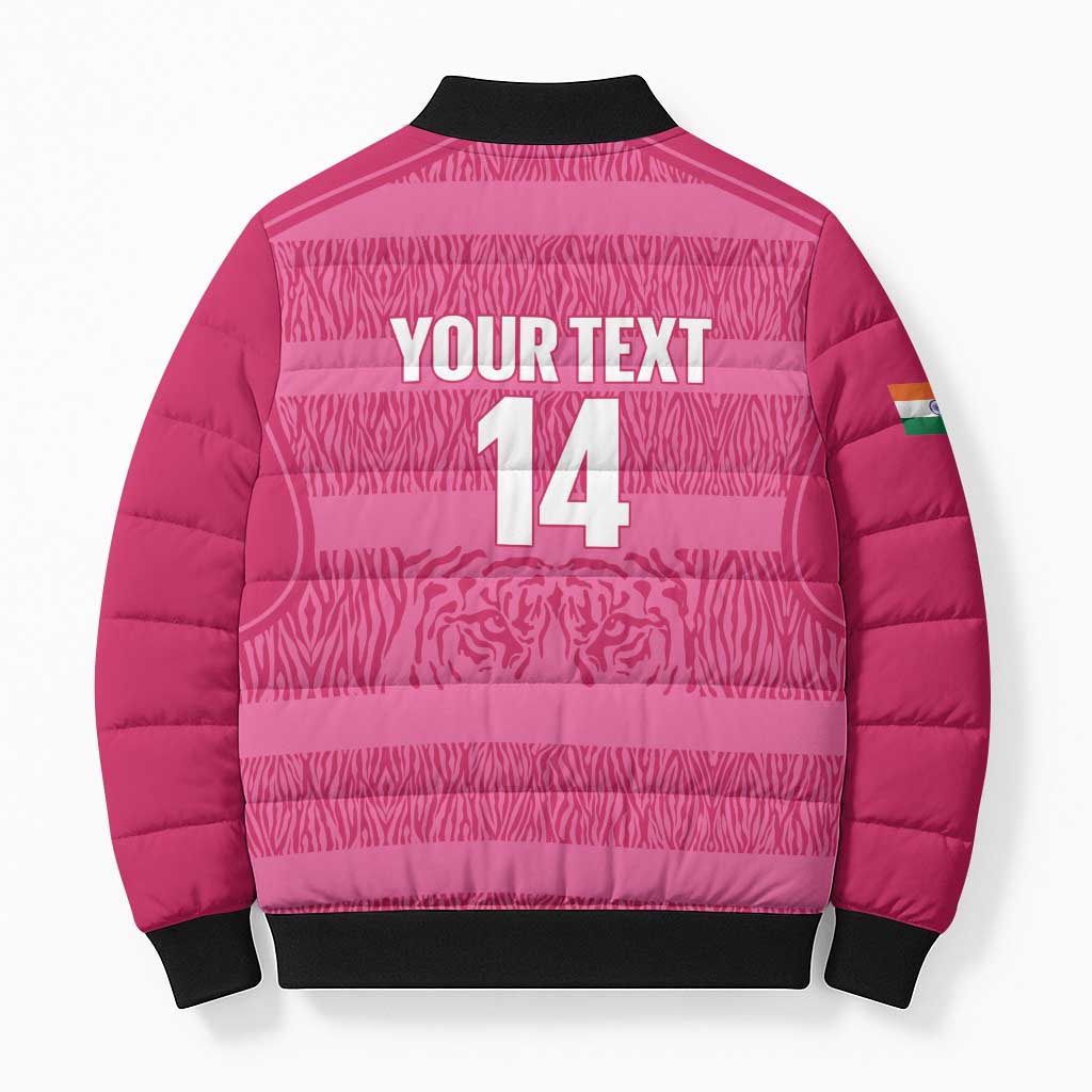 Custom India Football 2026 Bomber Puffer Jacket Come On Blue Tigresses - Pink Version