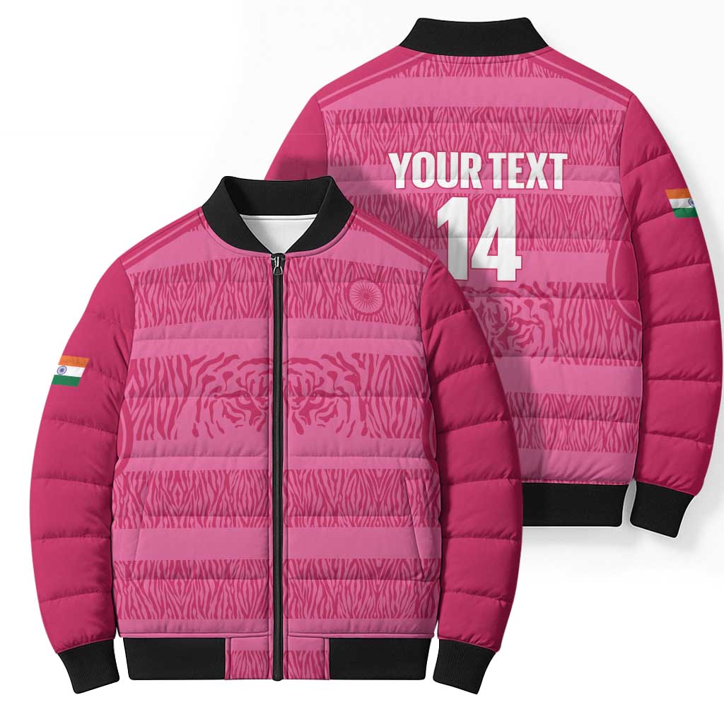 Custom India Football 2026 Bomber Puffer Jacket Come On Blue Tigresses - Pink Version