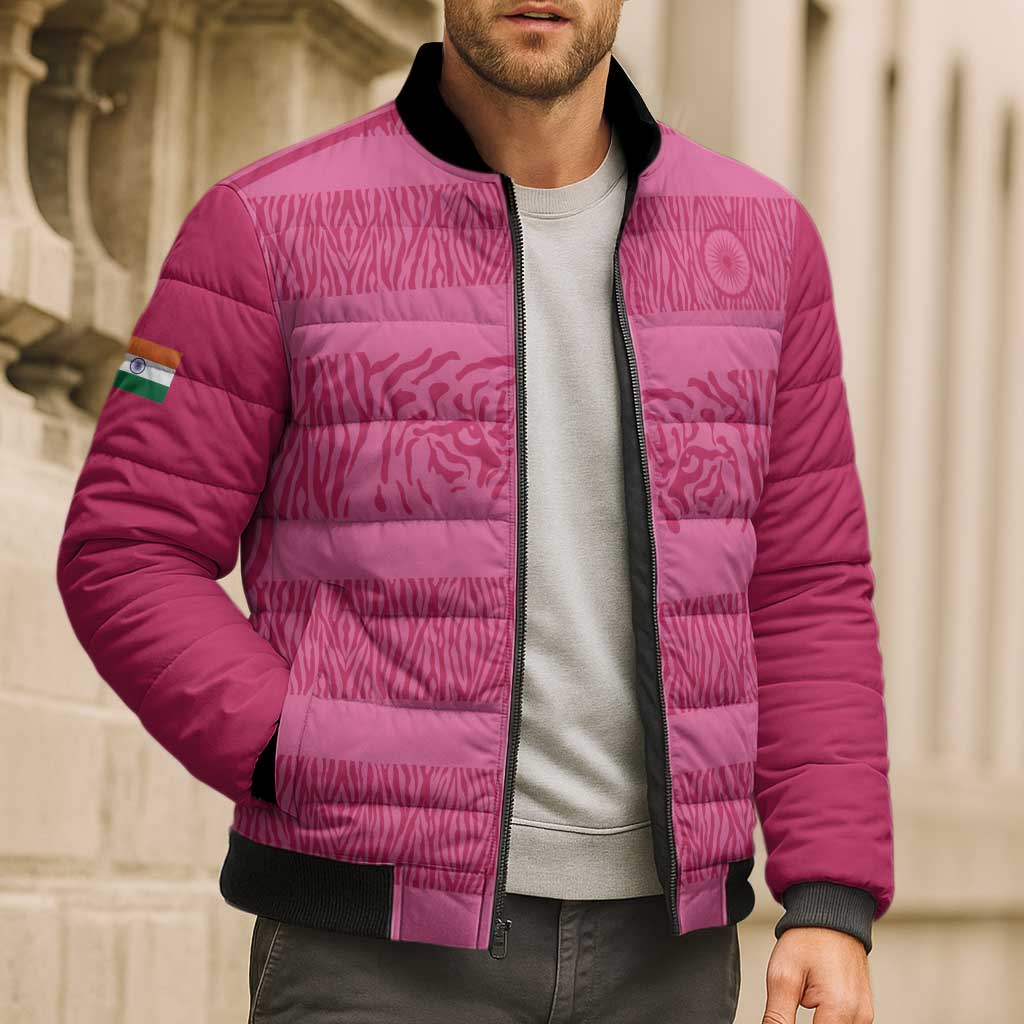 Custom India Football 2026 Bomber Puffer Jacket Come On Blue Tigresses - Pink Version