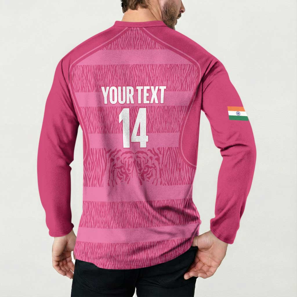 Custom India Football 2026 Button Sweatshirt Come On Blue Tigresses - Pink Version