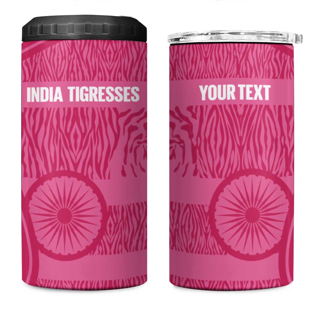 Custom India Football 2026 4 in 1 Can Cooler Tumbler Come On Blue Tigresses - Pink Version