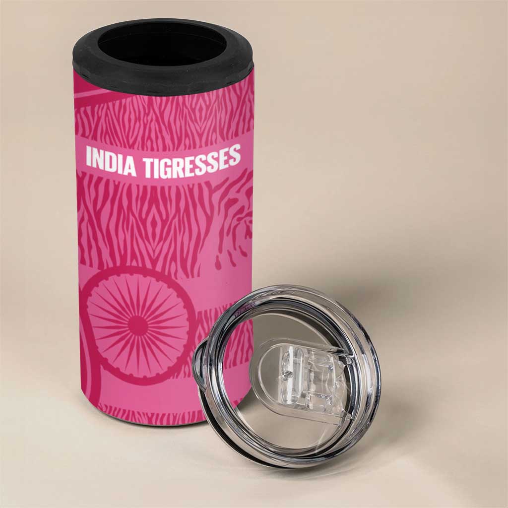 Custom India Football 2026 4 in 1 Can Cooler Tumbler Come On Blue Tigresses - Pink Version