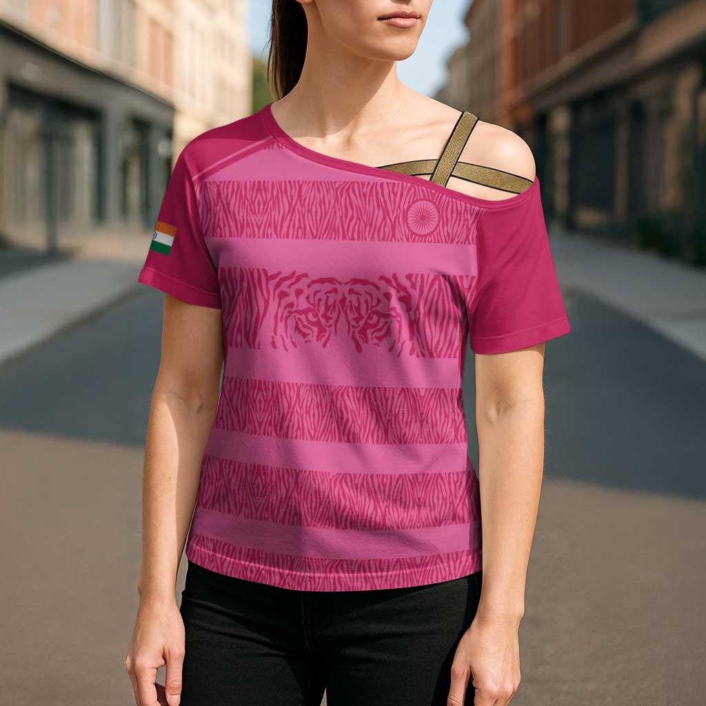 Custom India Football 2026 Cross Shoulder Shirt Come On Blue Tigresses - Pink Version