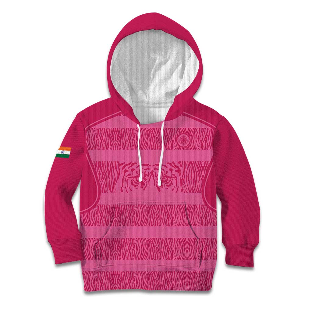 Custom India Football 2026 Kid Hoodie Come On Blue Tigresses - Pink Version