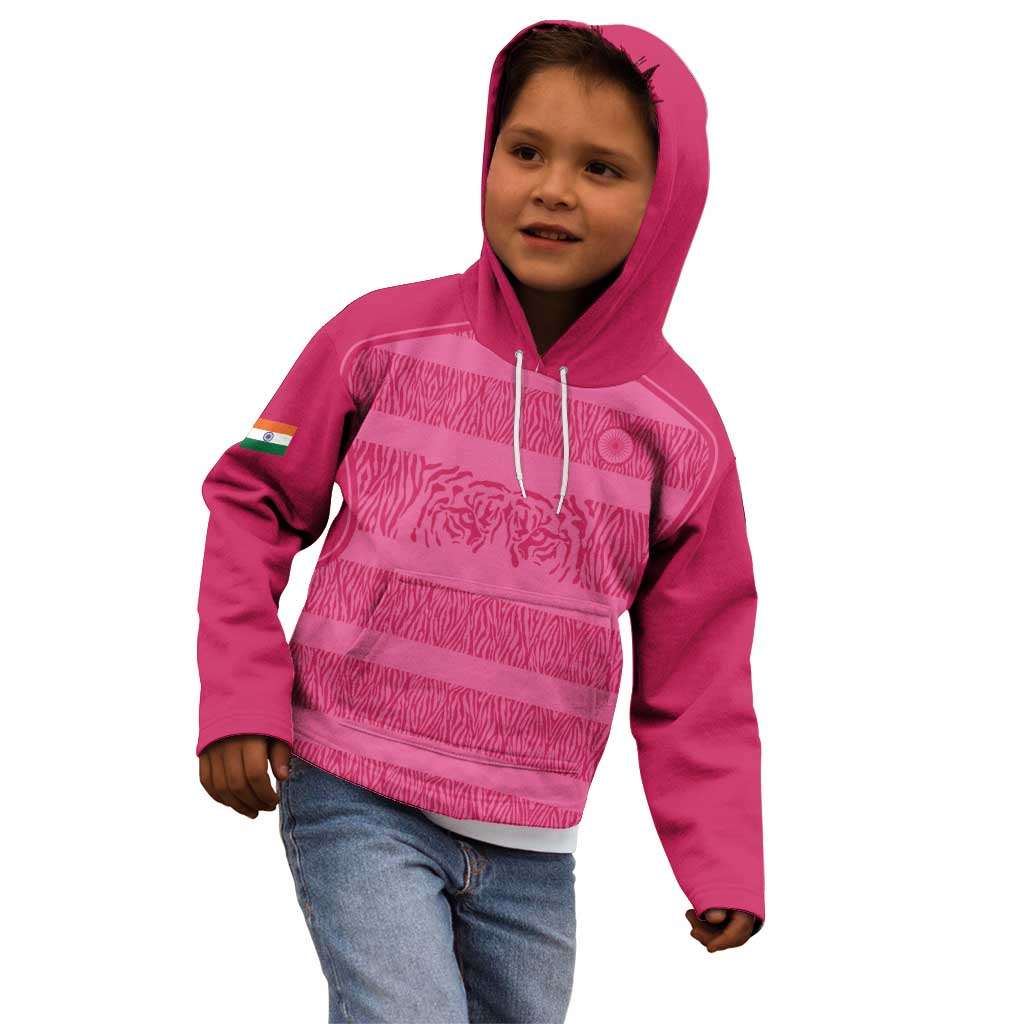 Custom India Football 2026 Kid Hoodie Come On Blue Tigresses - Pink Version