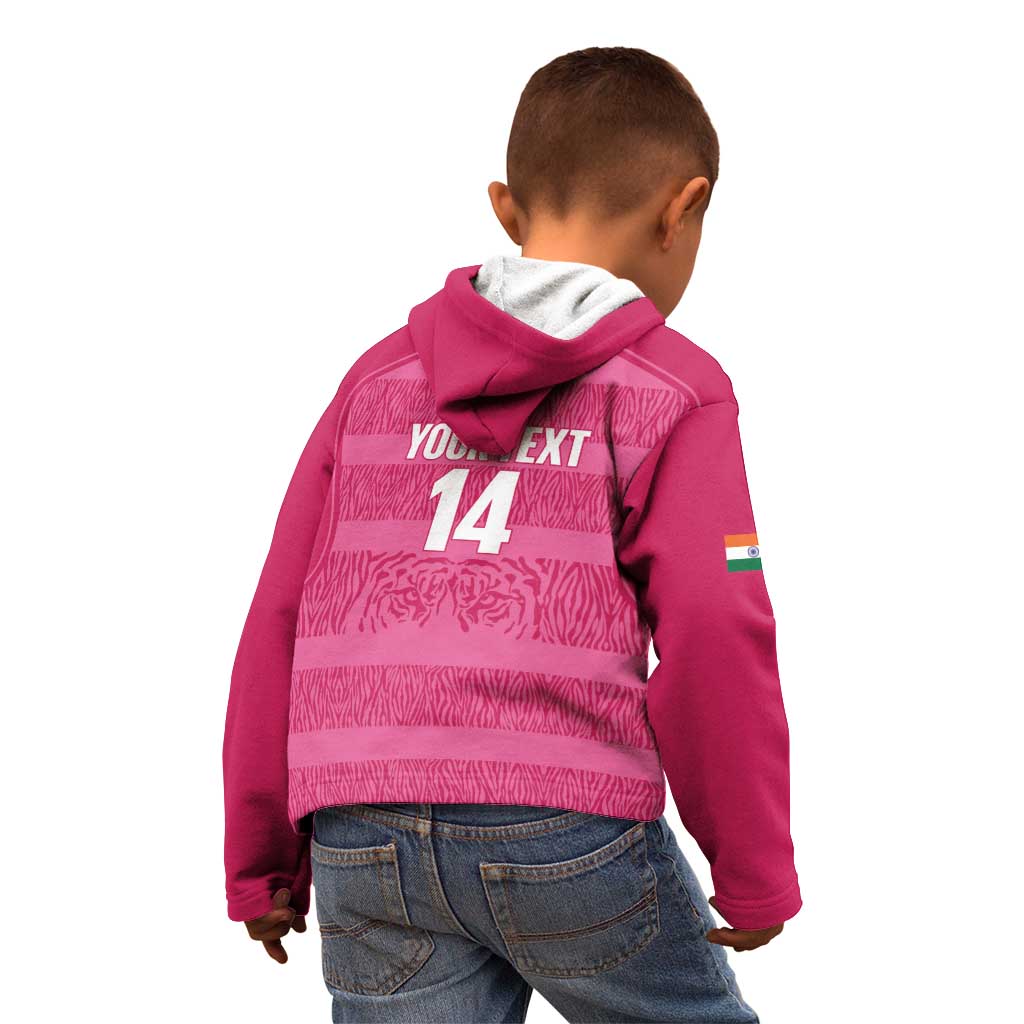 Custom India Football 2026 Kid Hoodie Come On Blue Tigresses - Pink Version