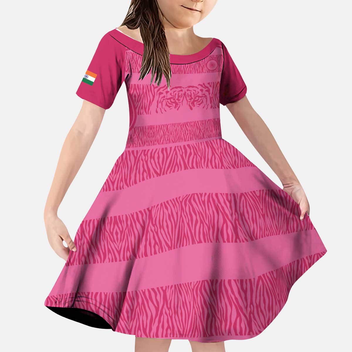 Custom India Football 2026 Kid Short Sleeve Dress Come On Blue Tigresses - Pink Version