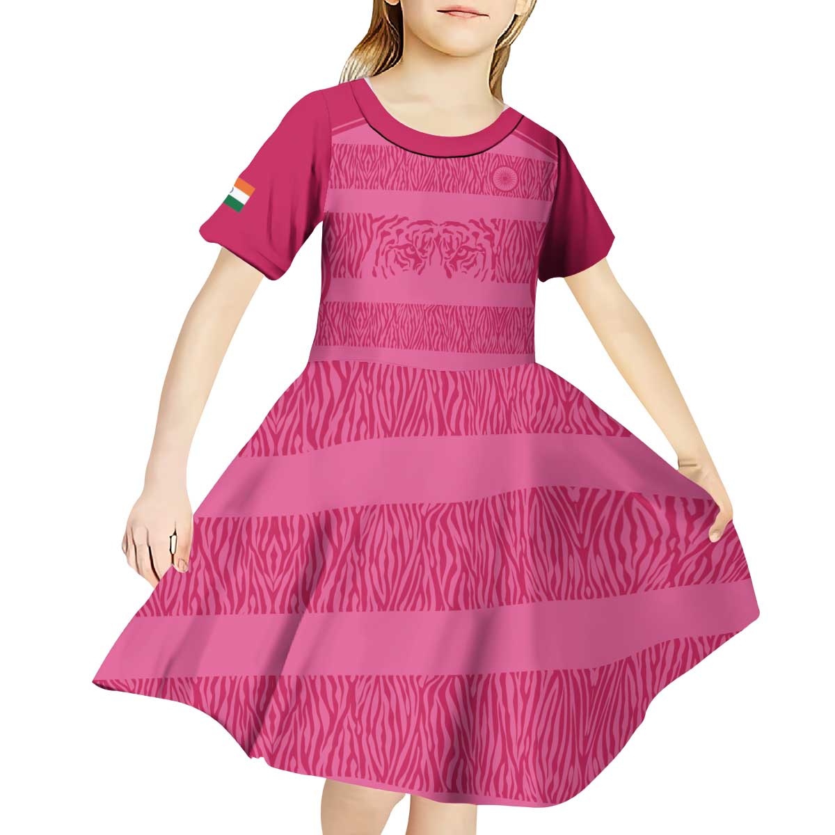 Custom India Football 2026 Kid Short Sleeve Dress Come On Blue Tigresses - Pink Version