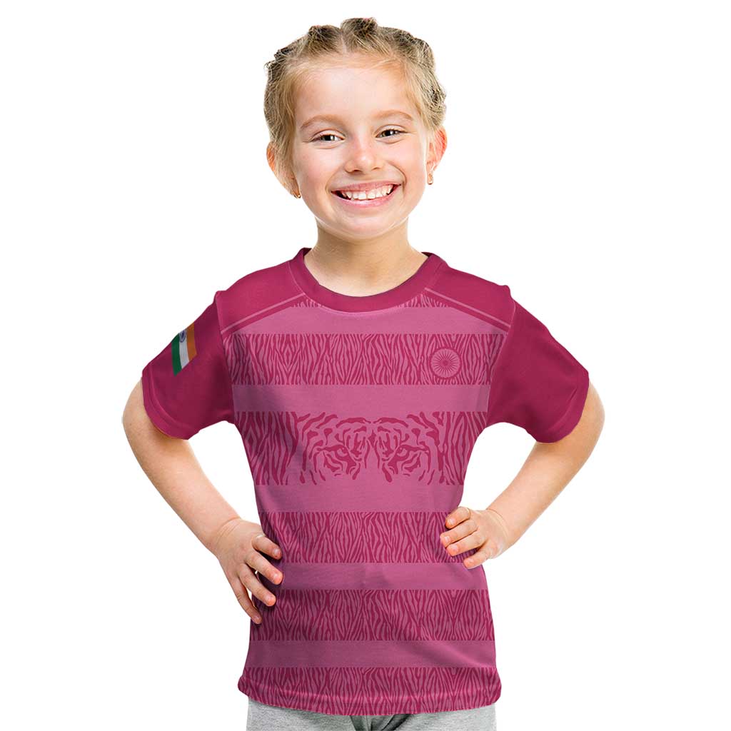 Custom India Football 2026 Kid T Shirt Come On Blue Tigresses - Pink Version