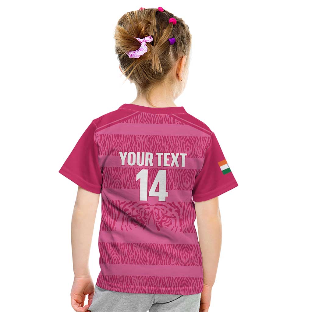 Custom India Football 2026 Kid T Shirt Come On Blue Tigresses - Pink Version