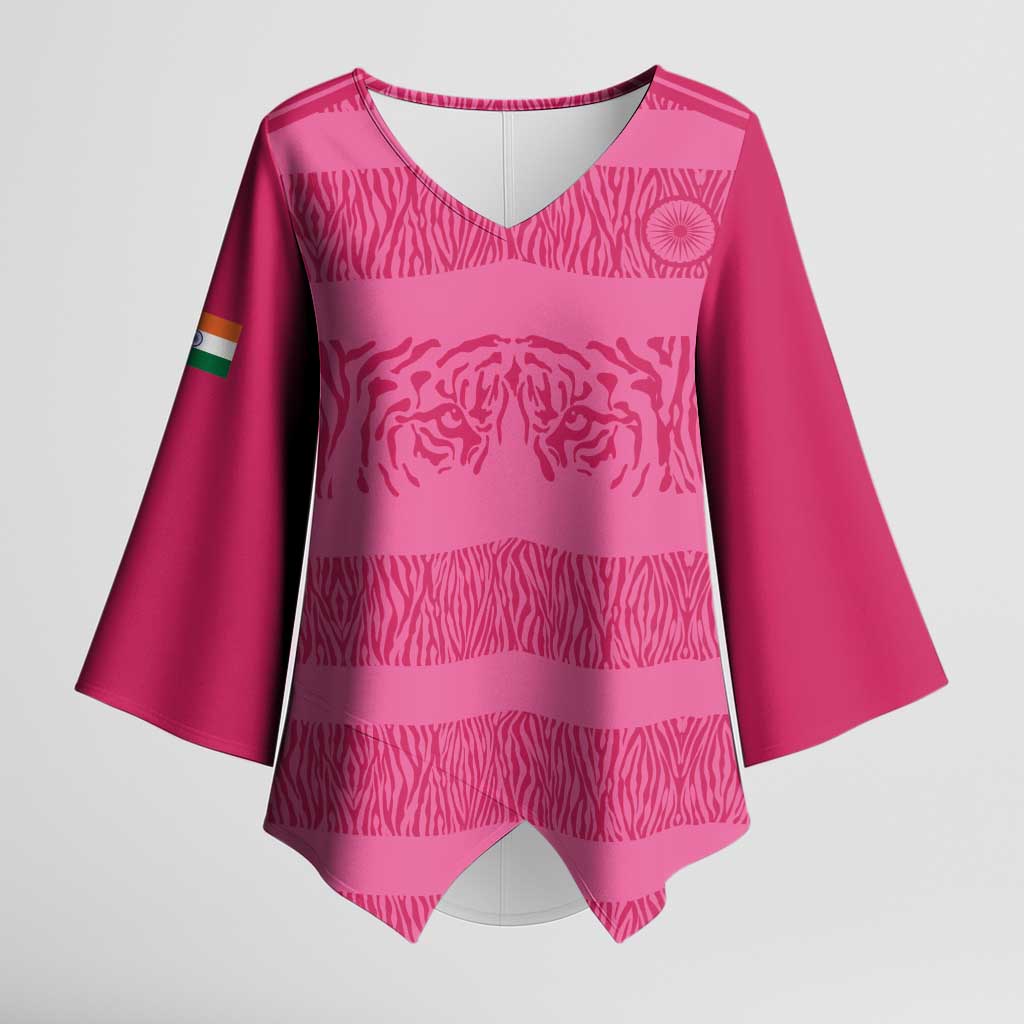 Custom India Football 2026 Kimono Sleeve Blouse Come On Blue Tigresses - Pink Version