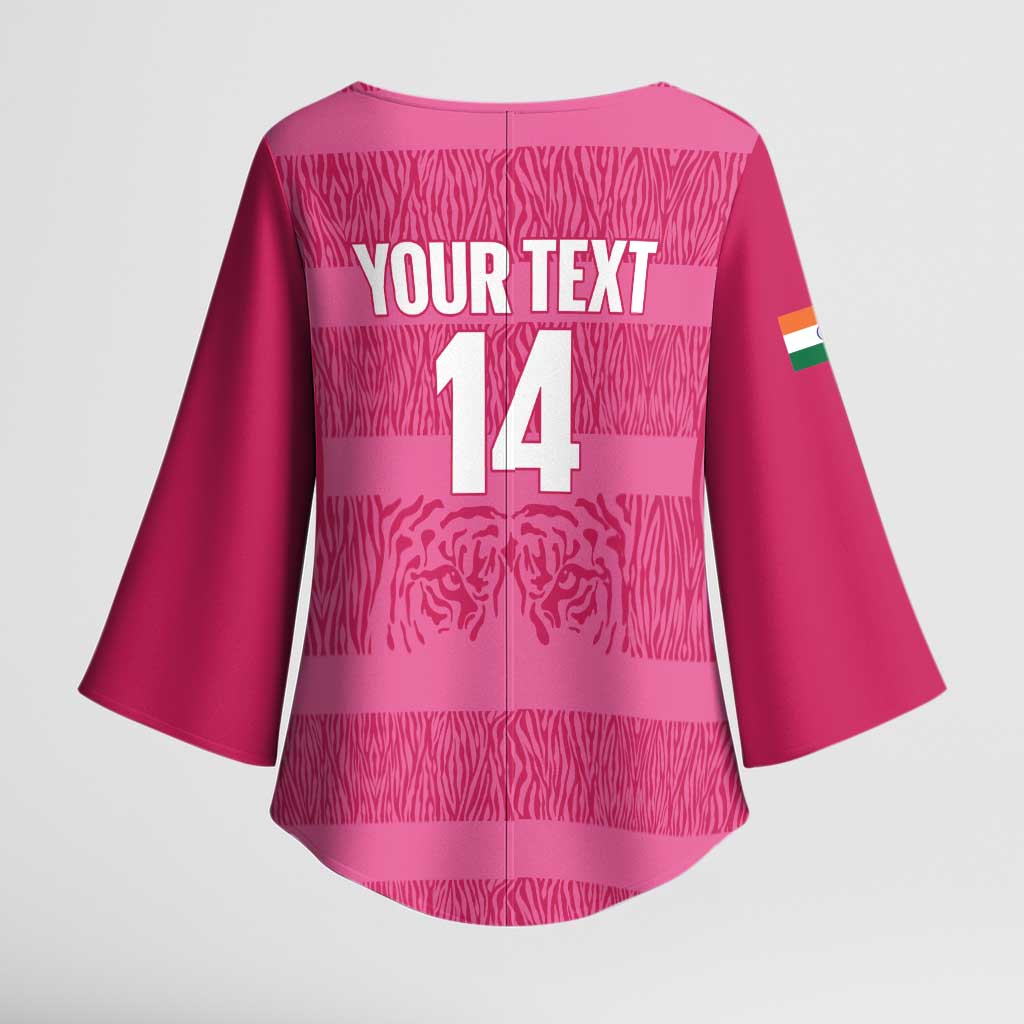 Custom India Football 2026 Kimono Sleeve Blouse Come On Blue Tigresses - Pink Version