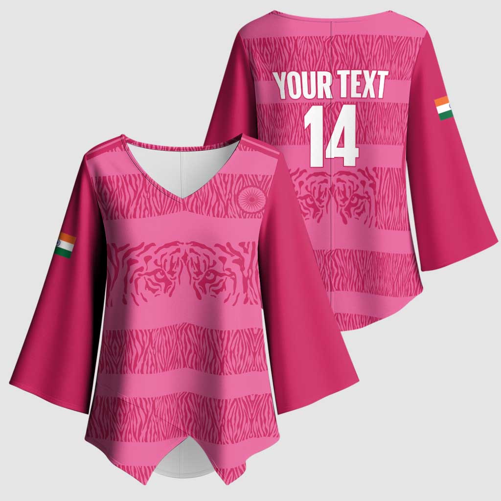 Custom India Football 2026 Kimono Sleeve Blouse Come On Blue Tigresses - Pink Version
