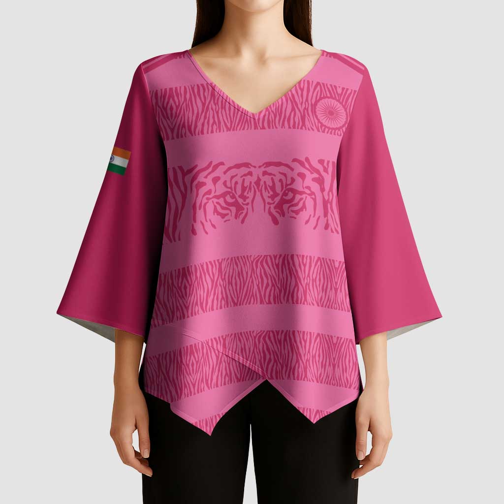 Custom India Football 2026 Kimono Sleeve Blouse Come On Blue Tigresses - Pink Version