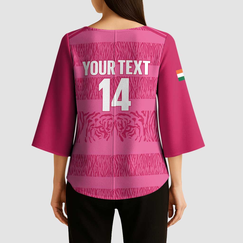 Custom India Football 2026 Kimono Sleeve Blouse Come On Blue Tigresses - Pink Version