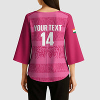 Custom India Football 2026 Kimono Sleeve Blouse Come On Blue Tigresses - Pink Version