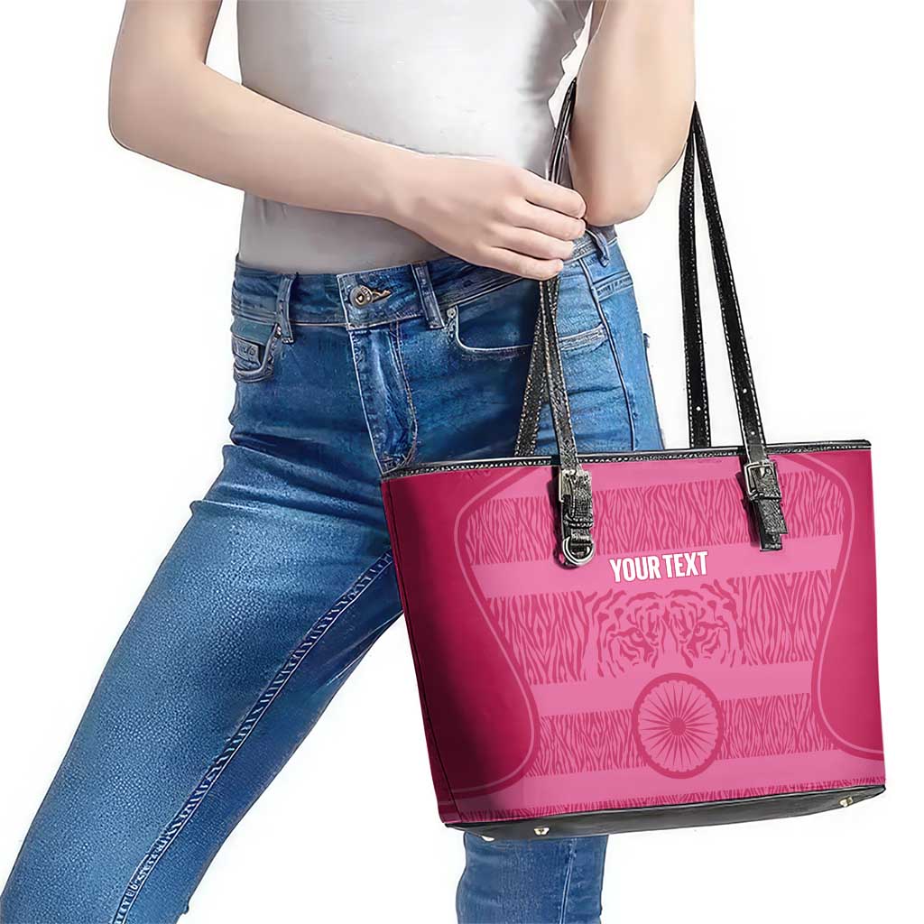 Custom India Football 2026 Leather Tote Bag Come On Blue Tigresses - Pink Version