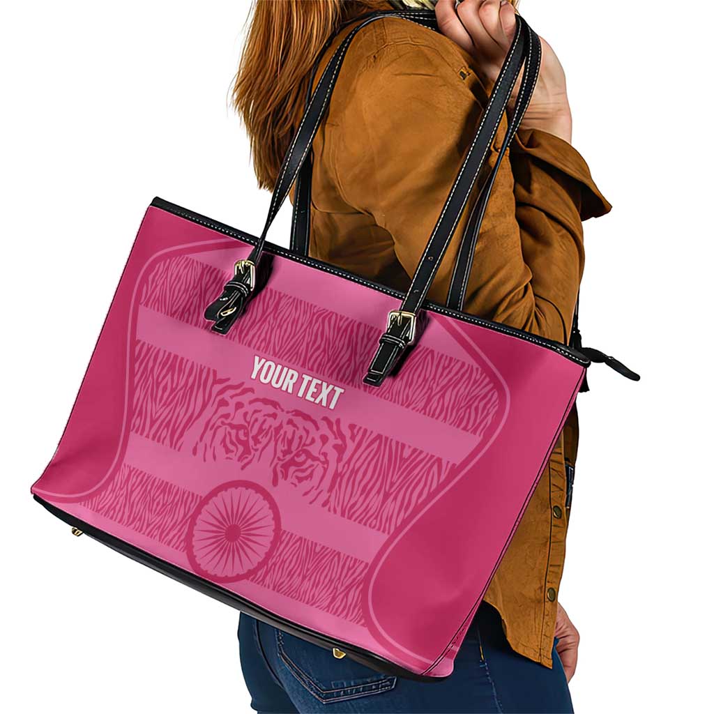 Custom India Football 2026 Leather Tote Bag Come On Blue Tigresses - Pink Version