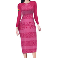 Custom India Football 2026 Long Sleeve Bodycon Dress Come On Blue Tigresses - Pink Version