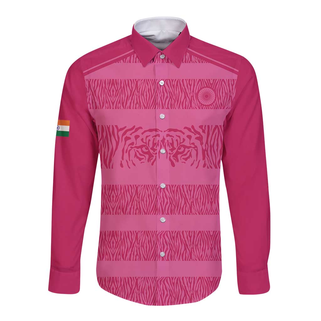 Custom India Football 2026 Long Sleeve Button Shirt Come On Blue Tigresses - Pink Version