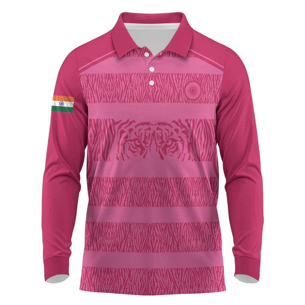 Custom India Football 2026 Long Sleeve Polo Shirt Come On Blue Tigresses - Pink Version