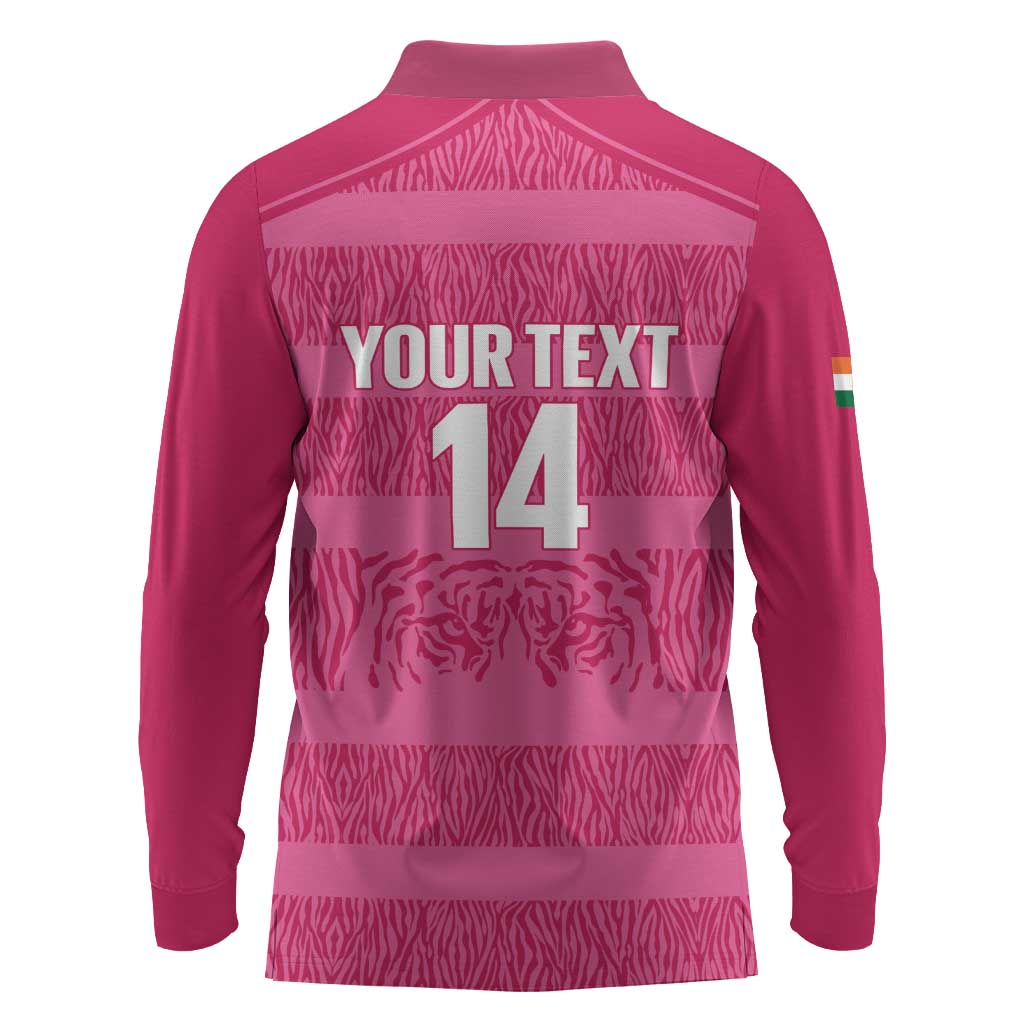 Custom India Football 2026 Long Sleeve Polo Shirt Come On Blue Tigresses - Pink Version