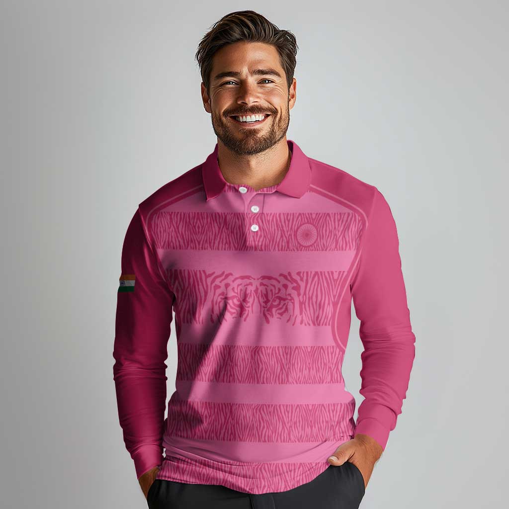 Custom India Football 2026 Long Sleeve Polo Shirt Come On Blue Tigresses - Pink Version