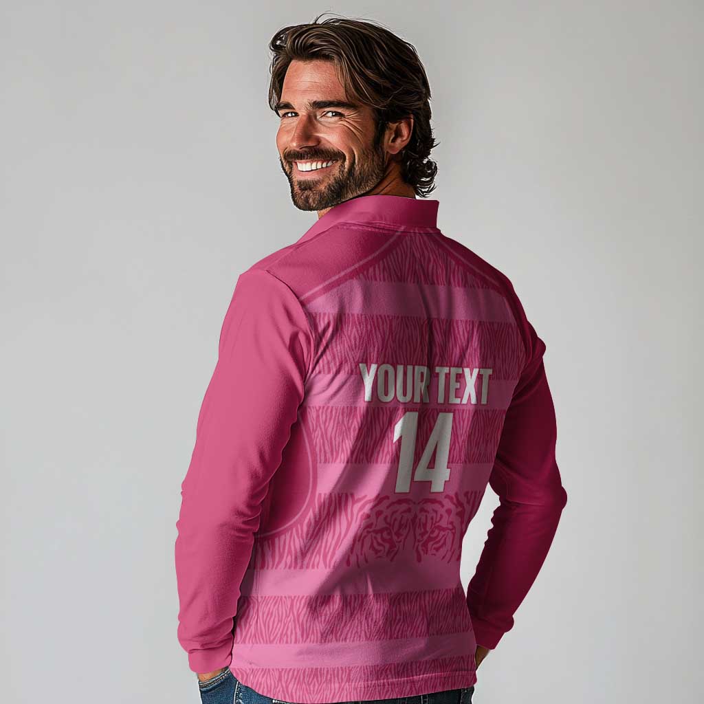 Custom India Football 2026 Long Sleeve Polo Shirt Come On Blue Tigresses - Pink Version