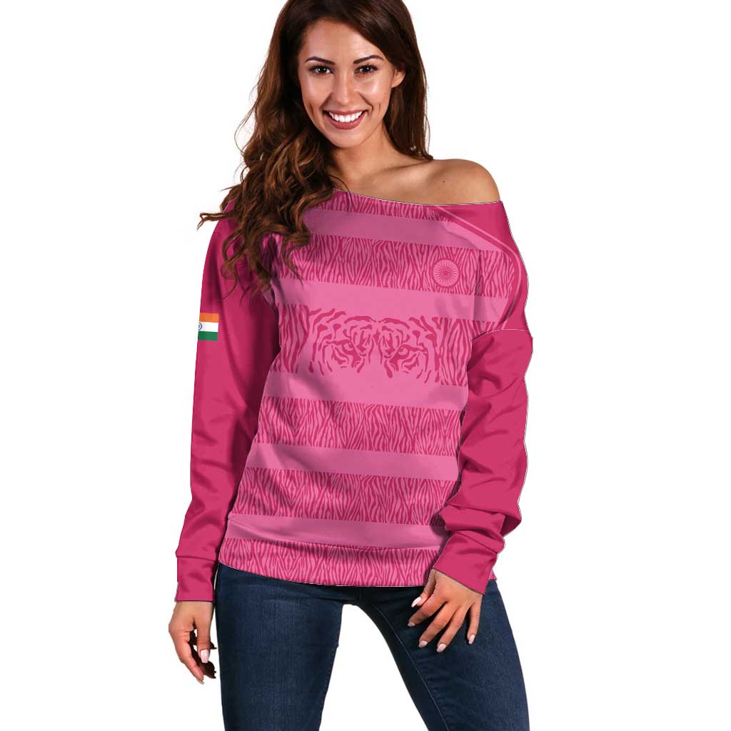 Custom India Football 2026 Off Shoulder Sweater Come On Blue Tigresses - Pink Version