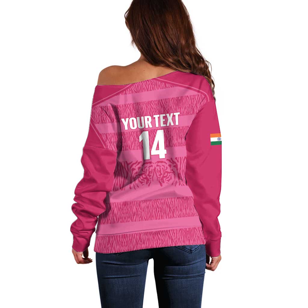 Custom India Football 2026 Off Shoulder Sweater Come On Blue Tigresses - Pink Version