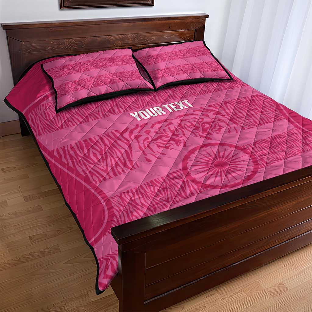 Custom India Football 2026 Quilt Bed Set Come On Blue Tigresses - Pink Version