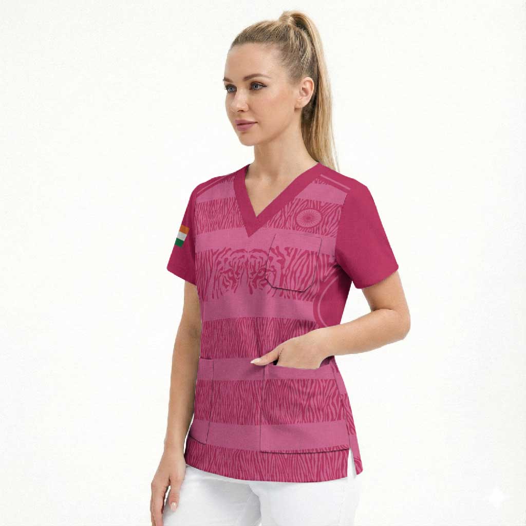 Custom India Football 2026 Scrub Top Come On Blue Tigresses - Pink Version