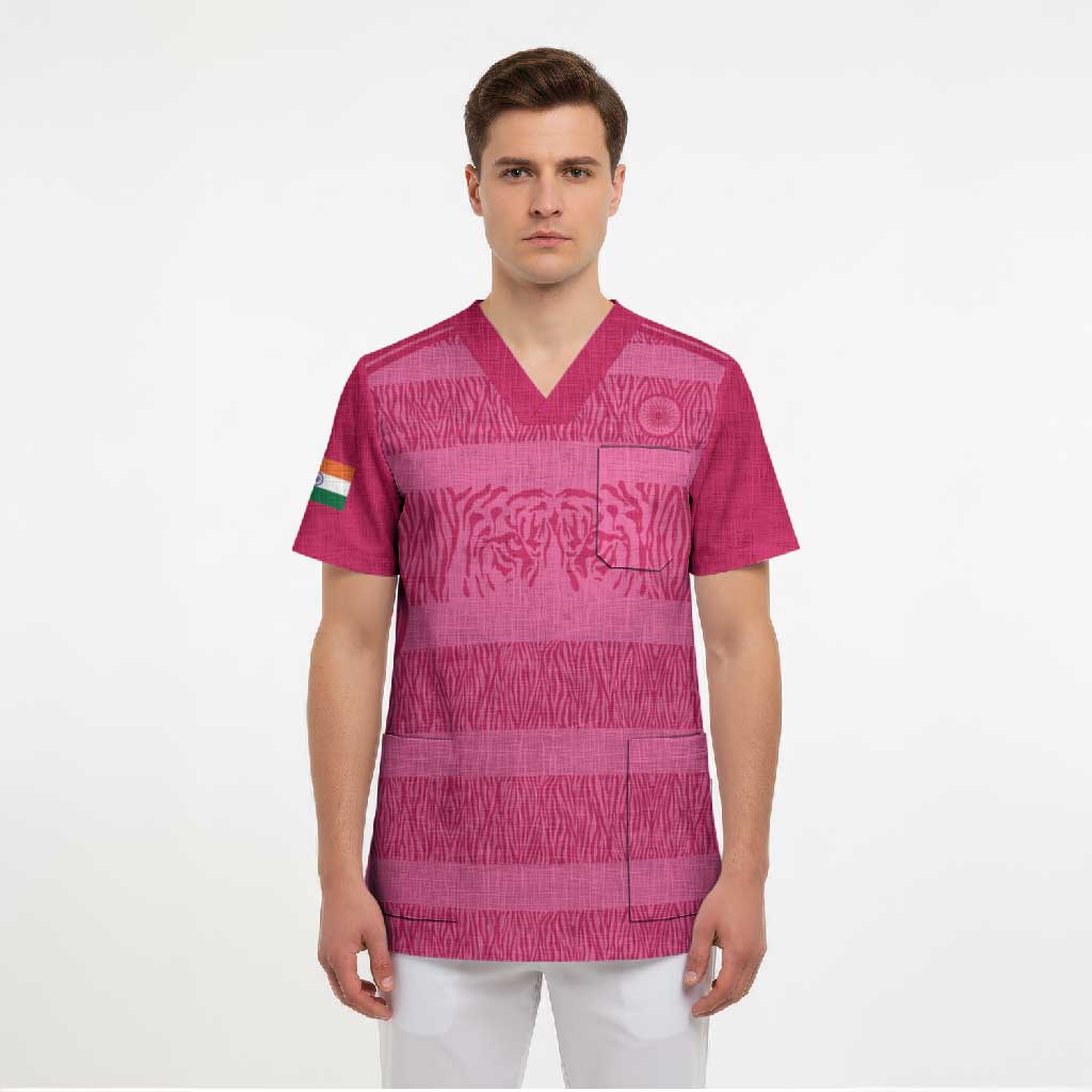 Custom India Football 2026 Scrub Top Come On Blue Tigresses - Pink Version