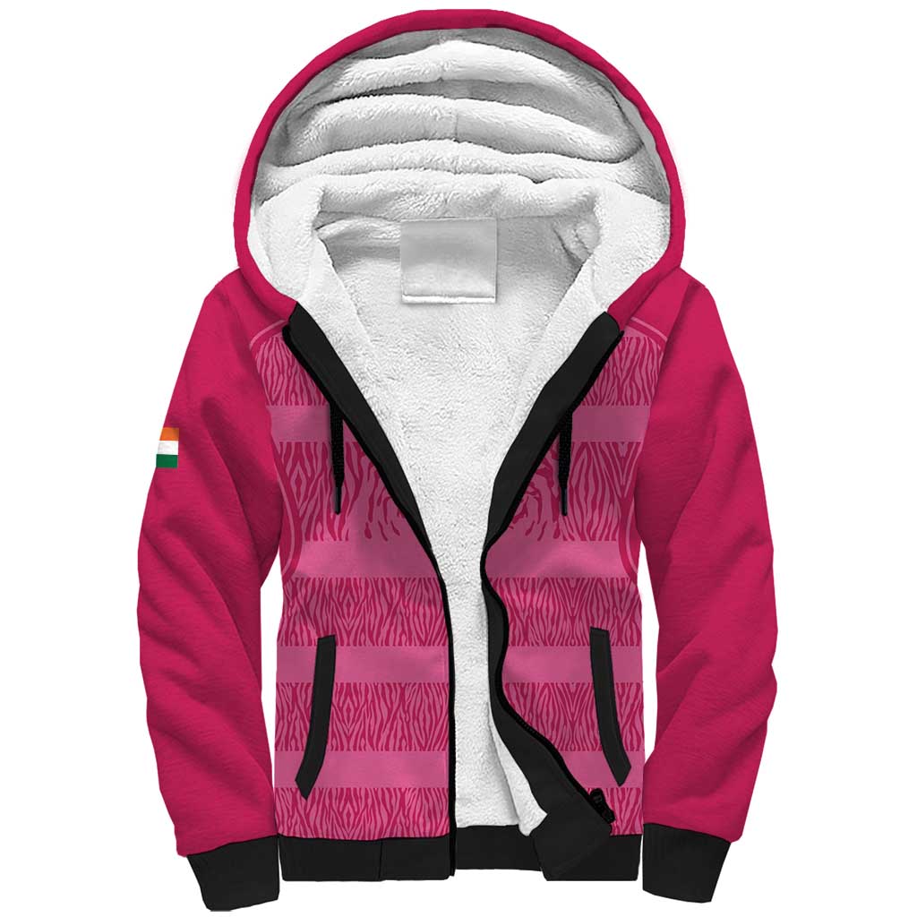 Custom India Football 2026 Sherpa Hoodie Come On Blue Tigresses - Pink Version