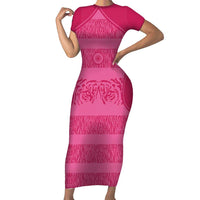 Custom India Football 2026 Short Sleeve Bodycon Dress Come On Blue Tigresses - Pink Version