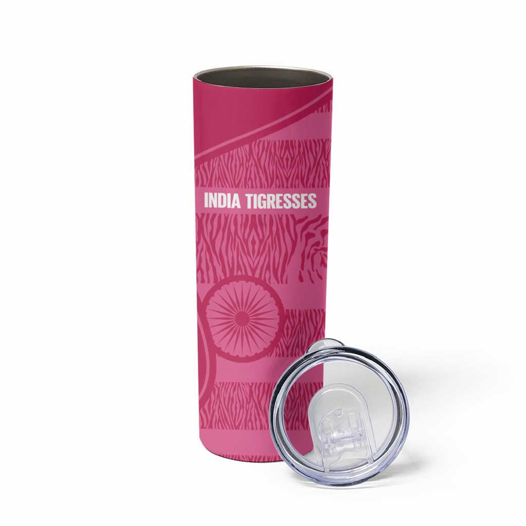 Custom India Football 2026 Skinny Tumbler Come On Blue Tigresses - Pink Version