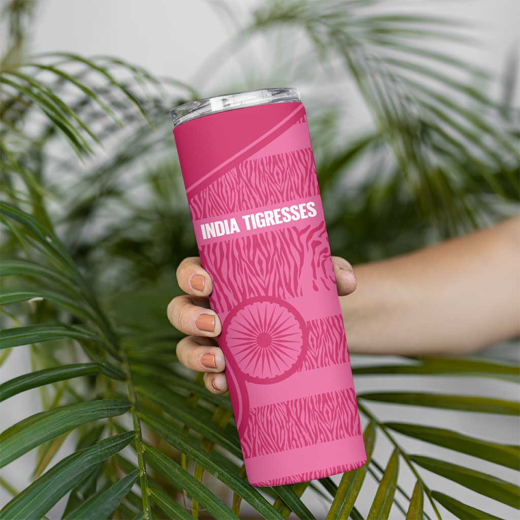 Custom India Football 2026 Skinny Tumbler Come On Blue Tigresses - Pink Version