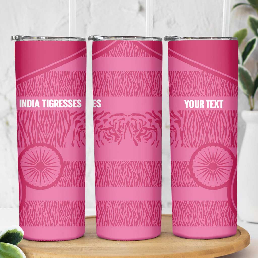 Custom India Football 2026 Skinny Tumbler Come On Blue Tigresses - Pink Version