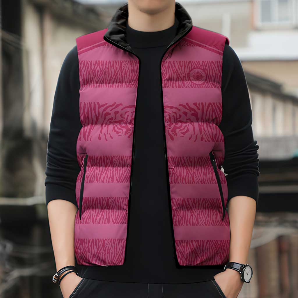 Custom India Football 2026 Sleeveless Puffer Jacket Come On Blue Tigresses - Pink Version