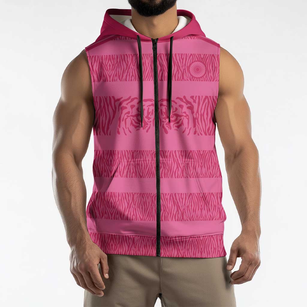 Custom India Football 2026 Sleeveless Zip Hoodie Come On Blue Tigresses - Pink Version