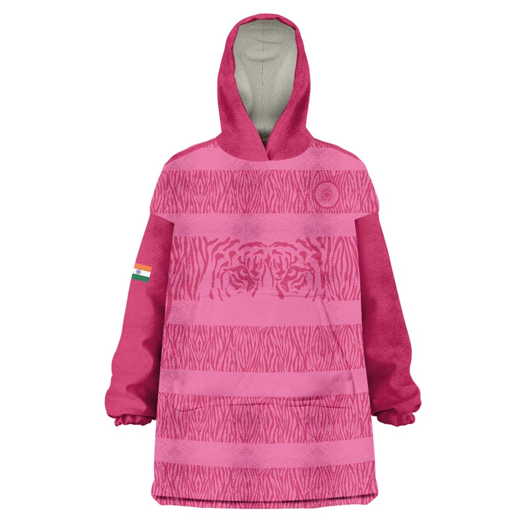 Custom India Football 2026 Wearable Blanket Hoodie Come On Blue Tigresses - Pink Version