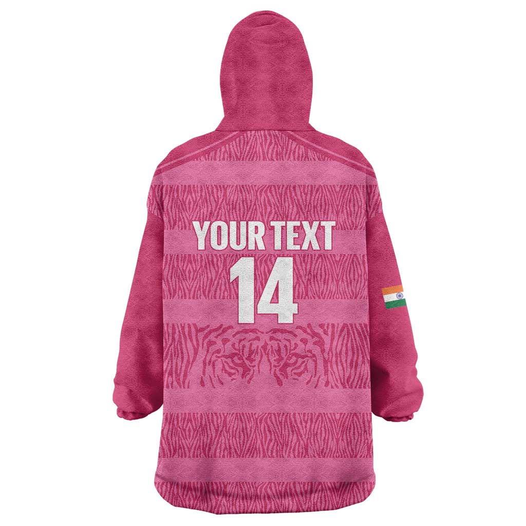Custom India Football 2026 Wearable Blanket Hoodie Come On Blue Tigresses - Pink Version