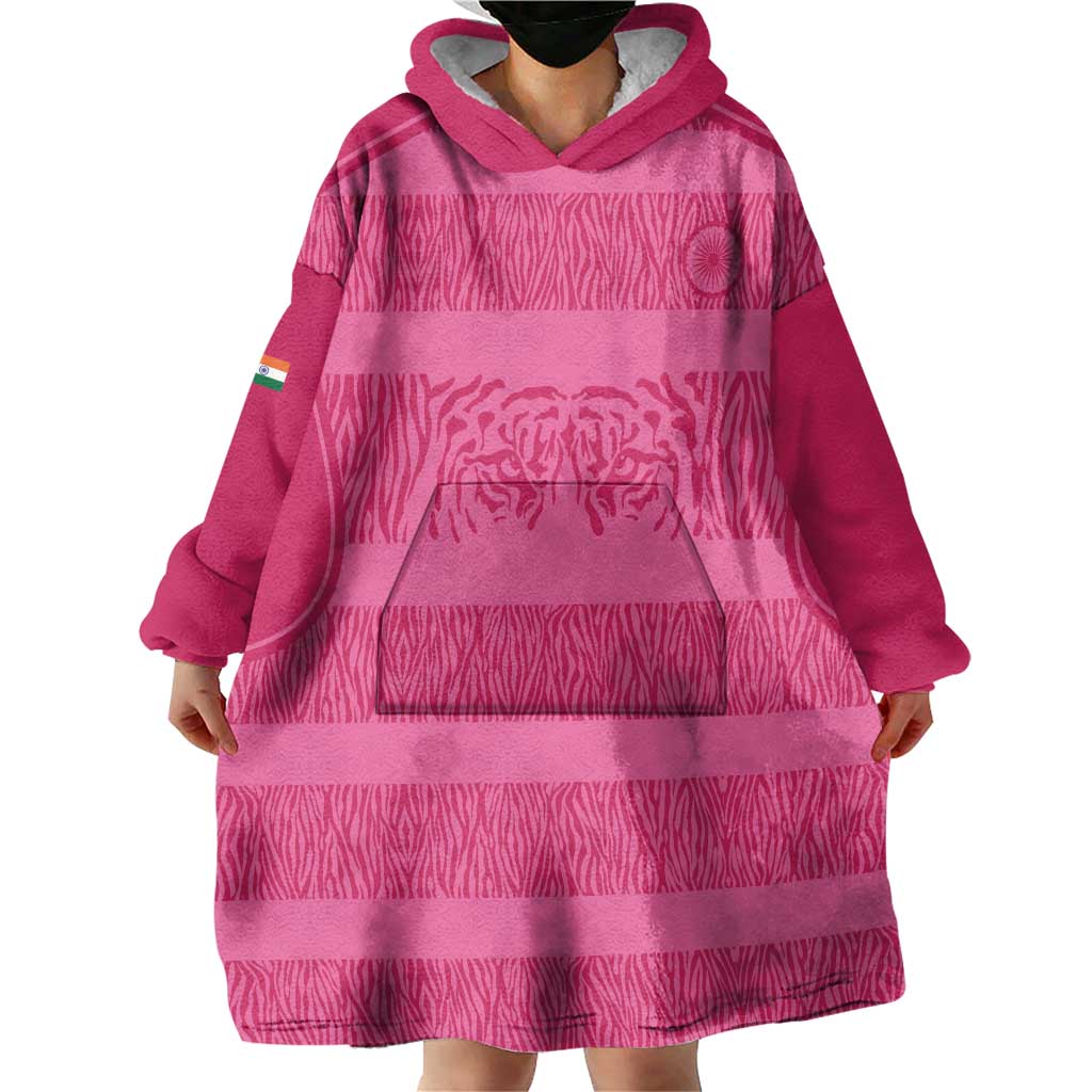 Custom India Football 2026 Wearable Blanket Hoodie Come On Blue Tigresses - Pink Version