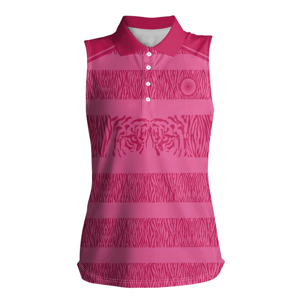 Custom India Football 2026 Women Sleeveless Polo Shirt Come On Blue Tigresses - Pink Version