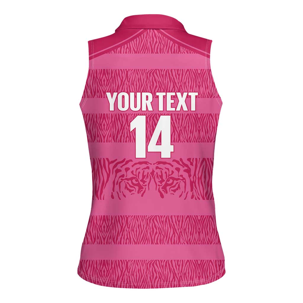 Custom India Football 2026 Women Sleeveless Polo Shirt Come On Blue Tigresses - Pink Version