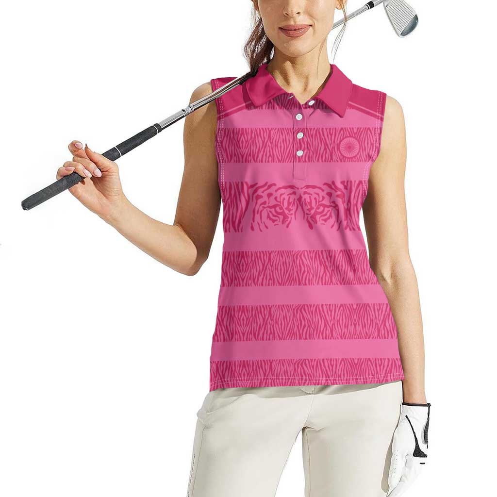 Custom India Football 2026 Women Sleeveless Polo Shirt Come On Blue Tigresses - Pink Version