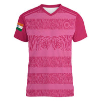 Custom India Football 2026 Women V-Neck T-Shirt Come On Blue Tigresses - Pink Version